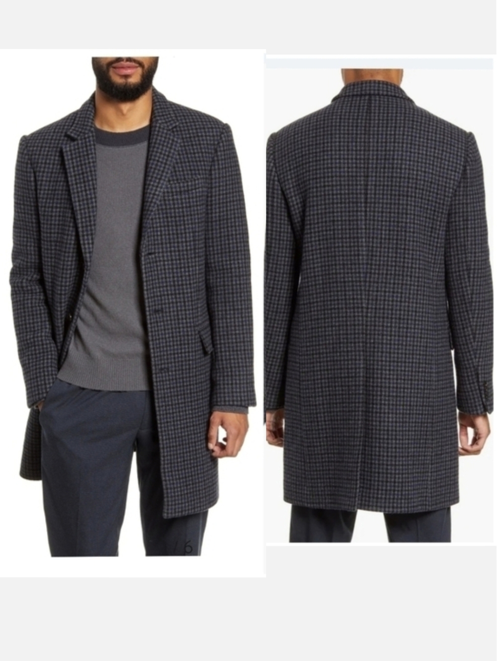 Club Monaco Slim-Fit Checked Houndstooth Wool-Blend Overcoat in Blue Size 42